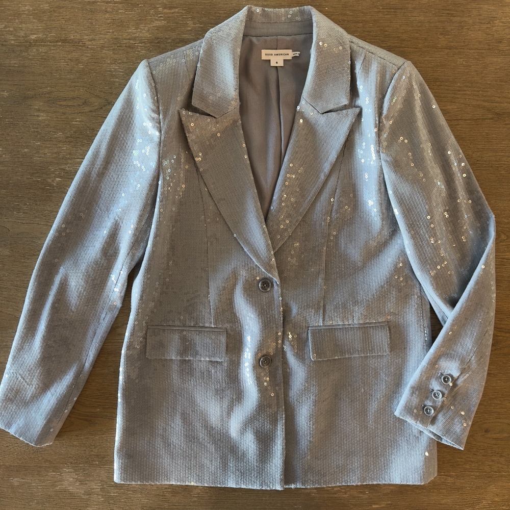 Good American Sequin Oversized Blazer-Heather Grey Color-Size Small RRP $329 - Picture 6 of 16